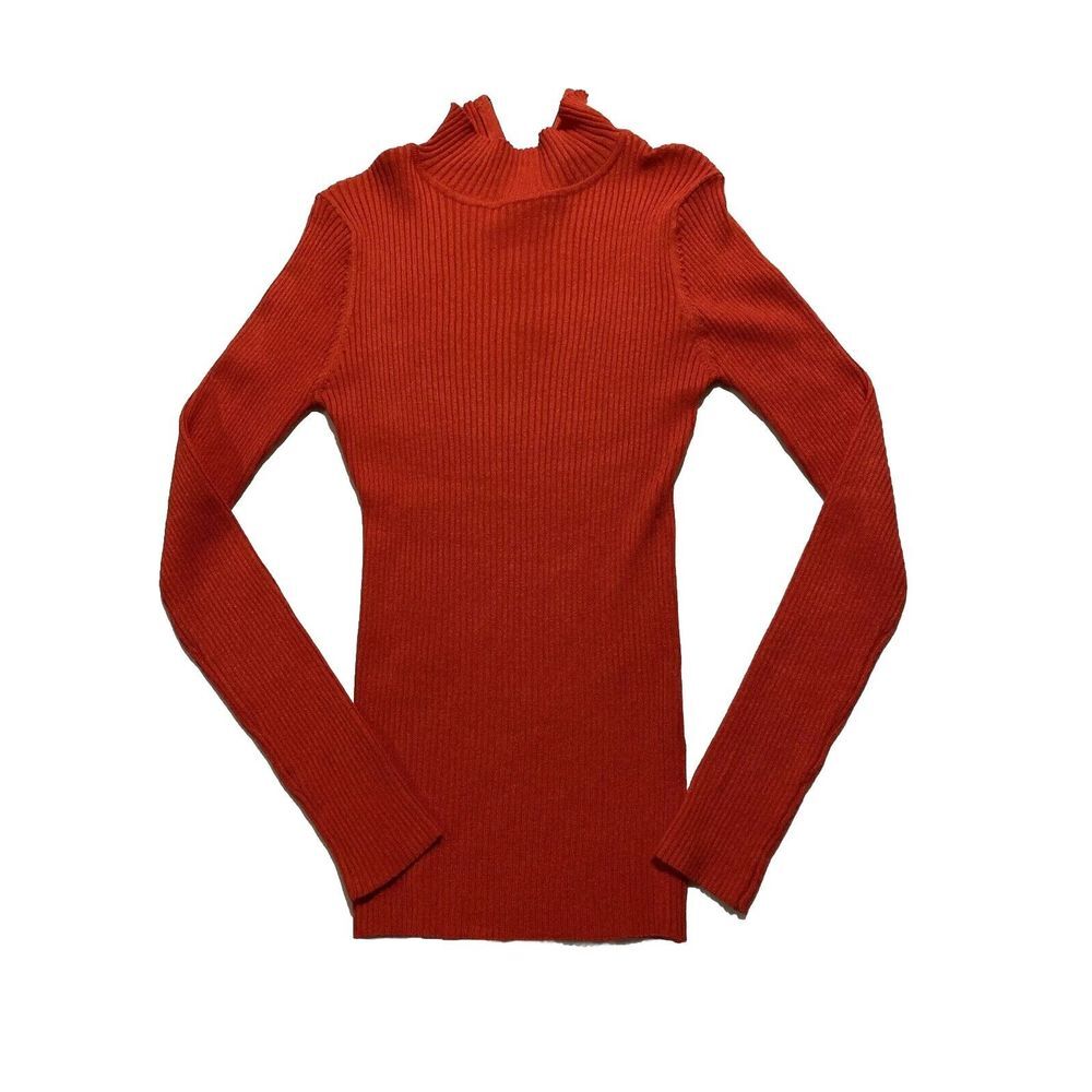 Rue 21 Women's XL Extra Large Red Ribbed Long Sleeve Mock Neck‎ Top With Zipper